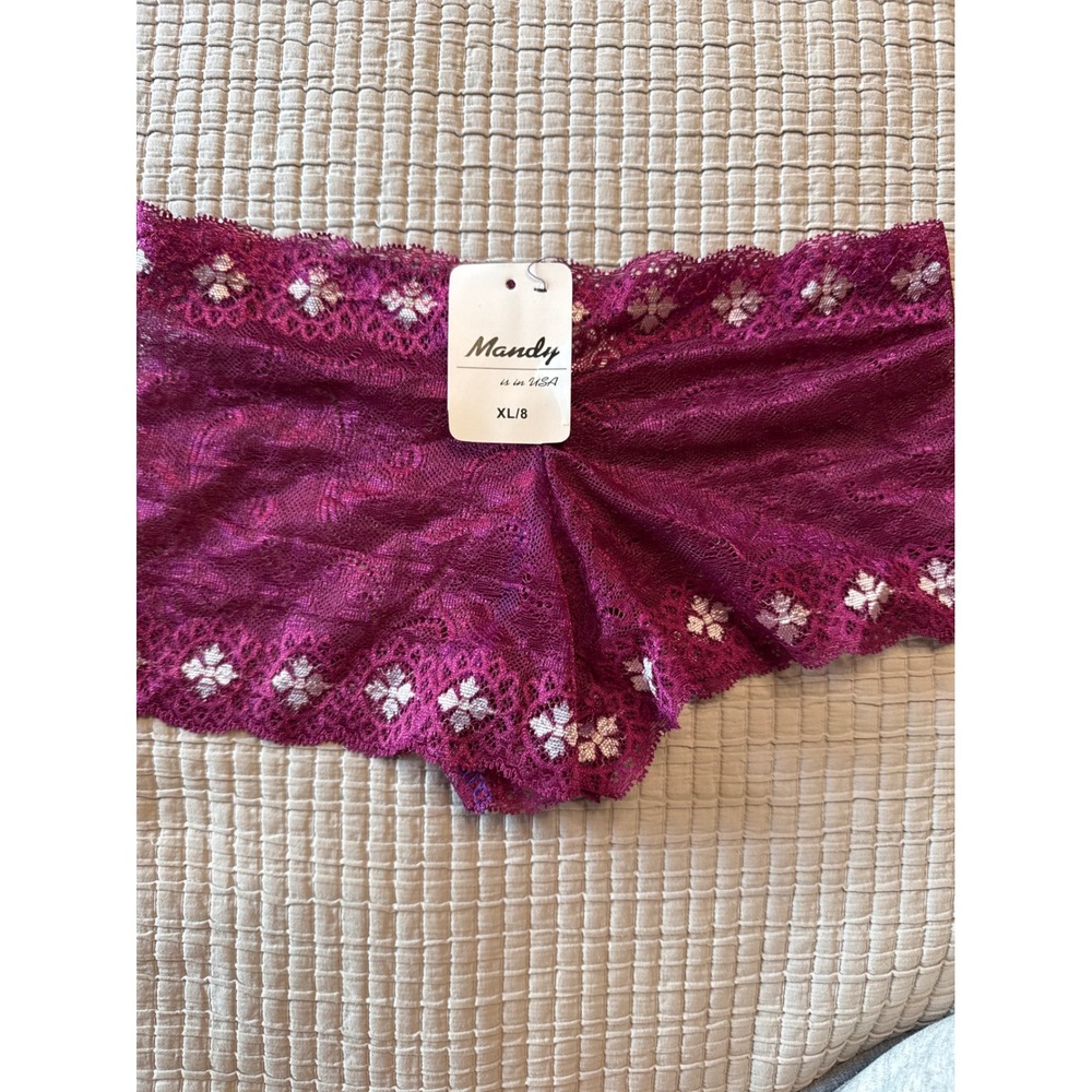 Mandy Women Magenta Purple Floral Lace Boy Short Panties Sexy Romantic XL/8 NWT